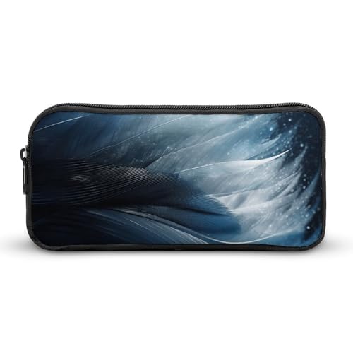 GFLFMXZW Federmäppchen mit breiter Öffnung, großes Fassungsvermögen, blaues Federmuster, Federmäppchen, ästhetische Stifttasche, Reißverschluss, Kosmetiktasche, tragbare Münztasche für Büro-Organizer, von GFLFMXZW