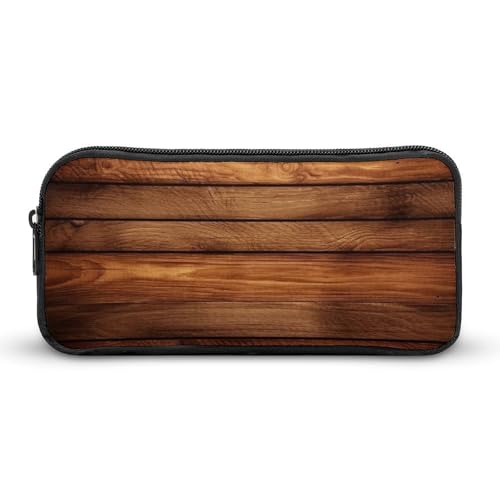 GFLFMXZW Federmäppchen mit breiter Öffnung, großes Fassungsvermögen, braunes Holz-Federmäppchen, ästhetische Stifttasche, Reißverschluss, Kosmetiktasche, tragbare Münztasche für Büro-Organizer, Stil:, von GFLFMXZW