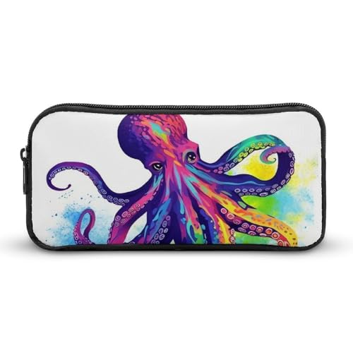 GFLFMXZW Federmäppchen mit breiter Öffnung, großes Fassungsvermögen, buntes Oktopus-Federmäppchen, ästhetische Stifttasche, Reißverschluss, Kosmetiktasche, tragbare Münztasche für Büro-Organizer, von GFLFMXZW