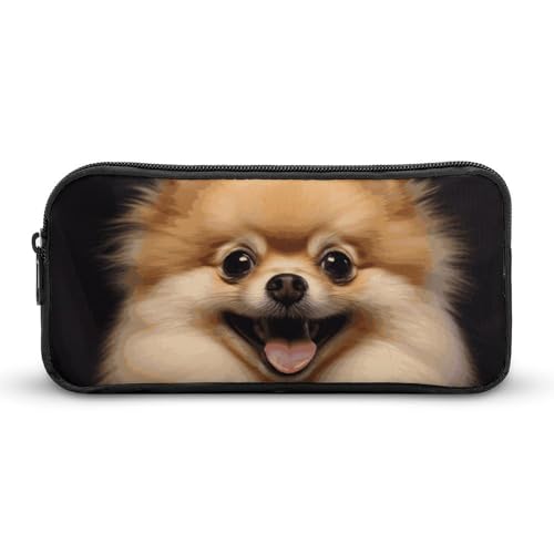 GFLFMXZW Federmäppchen mit breiter Öffnung, großes Fassungsvermögen, fröhliches kurzhaariges Pomeranian Federmäppchen, ästhetische Stifttasche, Reißverschluss, Kosmetiktasche, tragbare Münztasche für von GFLFMXZW