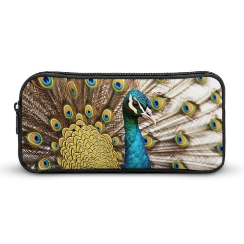 GFLFMXZW Federmäppchen mit breiter Öffnung, großes Fassungsvermögen, goldener Pfau, Federmäppchen, ästhetische Stifttasche, Reißverschluss, Kosmetiktasche, tragbare Münztasche für Büro, Organizer, von GFLFMXZW