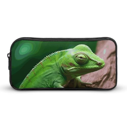 GFLFMXZW Federmäppchen mit breiter Öffnung, großes Fassungsvermögen, grüne Eidechse, Federmäppchen, ästhetische Stifttasche, Reißverschluss, Kosmetiktasche, tragbare Münztasche für Büro-Organizer, von GFLFMXZW