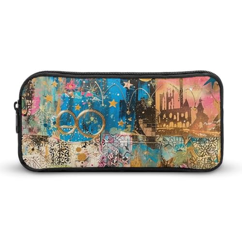 GFLFMXZW Federmäppchen mit breiter Öffnung, großes Fassungsvermögen, grüne Elemente, Federmäppchen, ästhetische Stifttasche, Reißverschluss, Kosmetiktasche, tragbare Münztasche für Büro, Organizer, von GFLFMXZW