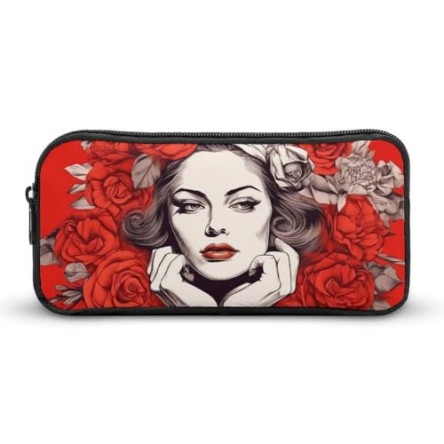 GFLFMXZW Federmäppchen mit breiter Öffnung, großes Fassungsvermögen, handgezeichnetes Hochformat, Federmäppchen, ästhetische Stifttasche, Reißverschluss, Kosmetiktasche, tragbare Münztasche für von GFLFMXZW