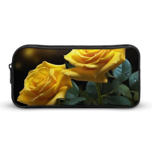 GFLFMXZW Federmäppchen mit breiter Öffnung, großes Fassungsvermögen, schöne gelbe Rosen, Federmäppchen, ästhetische Stifttasche, Reißverschluss, Kosmetiktasche, tragbare Münztasche für Büro, von GFLFMXZW