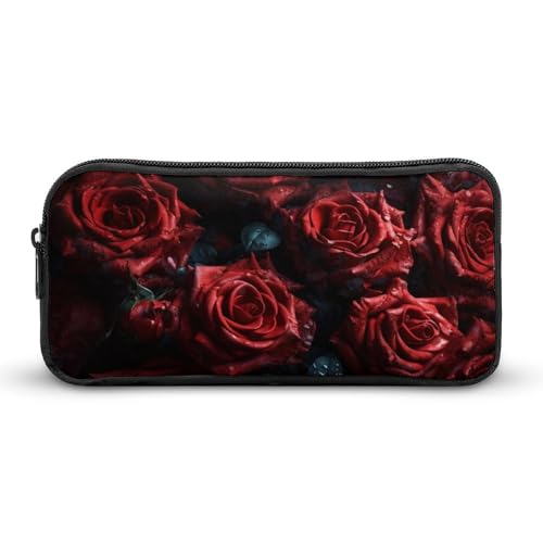 GFLFMXZW Federmäppchen mit breiter Öffnung, großes Fassungsvermögen, viele rote Blumen, Federmäppchen, ästhetische Stifttasche, Reißverschluss, Kosmetiktasche, tragbare Münztasche für Büro, Organizer, von GFLFMXZW