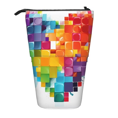 GFLFMXZW Federmäppchen mit buntem Herzmotiv, Stand-Federmäppchen, Teleskop-Federhalter, Pop-Up-Bleistifttasche, tragbare Make-up-Tasche mit Reißverschluss, Schwarz , Einheitsgröße von GFLFMXZW