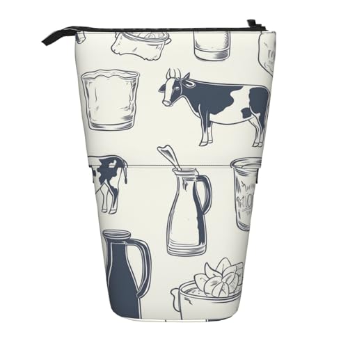 GFLFMXZW Federmäppchen mit frischem Milchaufdruck, Stand-Federmäppchen, Teleskop-Federhalter, Pop-Up-Bleistifttasche, tragbare Make-up-Tasche mit Reißverschluss, Schwarz , Einheitsgröße von GFLFMXZW