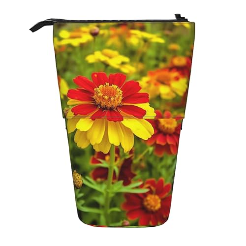 GFLFMXZW Federmäppchen mit gelbem und rotem Blumendruck, Teleskop-Federhalter, Pop-Up-Bleistifttasche, tragbare Make-up-Tasche mit Reißverschluss, Schwarz , Einheitsgröße von GFLFMXZW