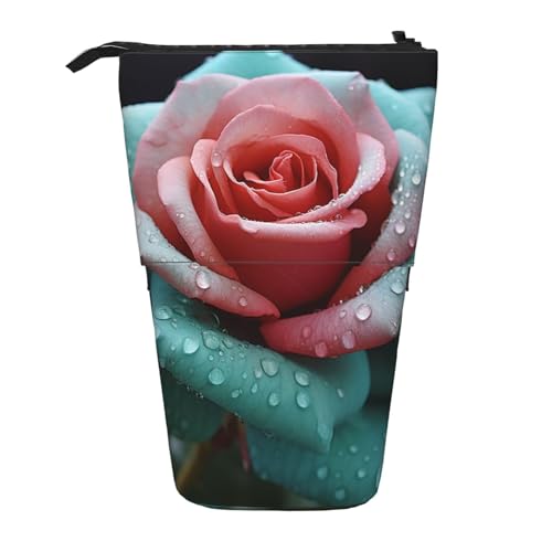 GFLFMXZW Federmäppchen mit hübschem Rosenmuster, Steh-Federmäppchen, Teleskop-Federhalter, Pop-Up-Bleistifttasche, tragbare Make-up-Tasche mit Reißverschluss, Schwarz , Einheitsgröße von GFLFMXZW