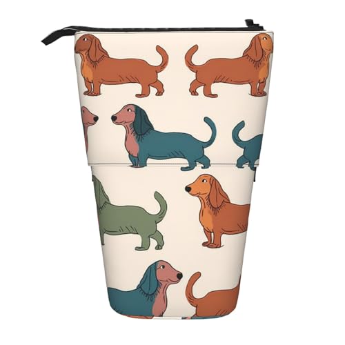 GFLFMXZW Federmäppchen mit niedlichem Dackel-Motiv, Stehendes Federmäppchen, Teleskop-Federhalter, Pop-Up-Bleistifttasche, tragbare Make-up-Tasche mit Reißverschluss, Schwarz , Einheitsgröße von GFLFMXZW
