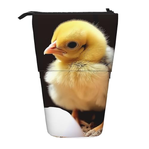 GFLFMXZW Federmäppchen mit niedlichem Huhn-Aufdruck, Stand-Federmäppchen, Teleskop-Federhalter, Pop-Up-Bleistifttasche, tragbare Make-up-Tasche mit Reißverschluss, Schwarz , Einheitsgröße von GFLFMXZW