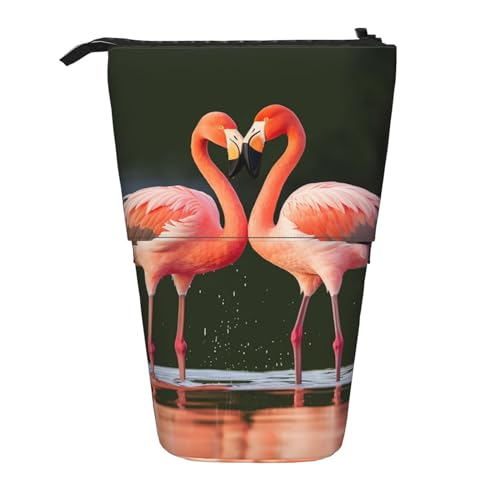GFLFMXZW Federmäppchen mit pinkem Flamingos, Motiv: Kuss im See, stehend, Teleskop-Federhalter, Pop-Up-Bleistifttasche, tragbare Make-up-Tasche mit Reißverschluss, Schwarz , Einheitsgröße von GFLFMXZW