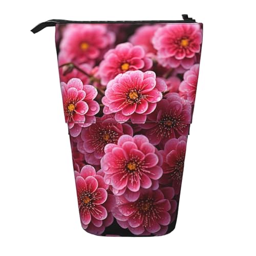 GFLFMXZW Federmäppchen mit rosa Blumen, Stehendes Federmäppchen, Teleskop-Federhalter, Pop-Up-Bleistifttasche, tragbare Make-up-Tasche mit Reißverschluss, Schwarz , Einheitsgröße von GFLFMXZW