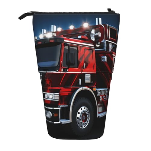 GFLFMXZW Federmäppchen mit rotem Feuerwehr- und Rettungswagen-Aufdruck, Stand-Federmäppchen, Teleskop-Bleistifthalter, Pop-Up-Bleistifttasche, tragbare Make-up-Tasche mit Reißverschluss, Schwarz , von GFLFMXZW