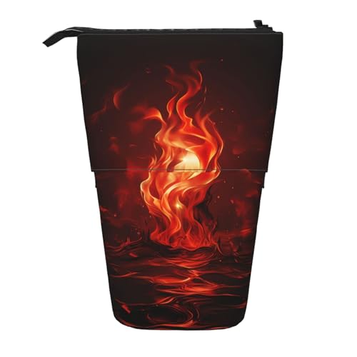 GFLFMXZW Federmäppchen mit rotem Flammendruck, Teleskop-Federhalter, Pop-Up-Bleistifttasche, tragbare Make-up-Tasche mit Reißverschluss, Schwarz , Einheitsgröße von GFLFMXZW