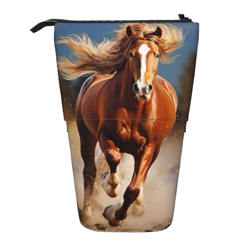 GFLFMXZW Federmäppchen mit rotem Laufpferd-Aufdruck, Steh-Federmäppchen, Teleskop-Federhalter, Pop-Up-Bleistifttasche, tragbare Make-up-Tasche mit Reißverschluss, Schwarz , Einheitsgröße von GFLFMXZW