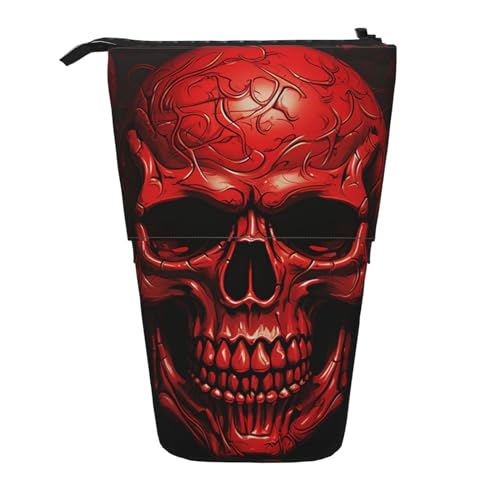 GFLFMXZW Federmäppchen mit rotem Totenkopf-Aufdruck, Stand-Federmäppchen, Teleskop-Federhalter, Pop-Up-Bleistifttasche, tragbare Make-up-Tasche mit Reißverschluss, Schwarz , Einheitsgröße von GFLFMXZW