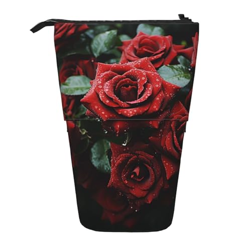 GFLFMXZW Federmäppchen mit rotem und schwarzem Rosen-Aufdruck, Teleskop-Federhalter, Pop-Up-Bleistifttasche, tragbare Make-up-Tasche mit Reißverschluss, Schwarz , Einheitsgröße von GFLFMXZW