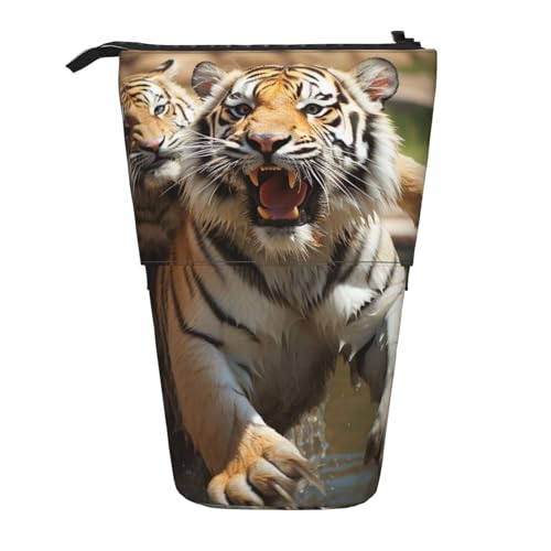 GFLFMXZW Federmäppchen mit verspieltem Tiger-Aufdruck, Stand-Federmäppchen, Teleskop-Federhalter, Pop-Up-Bleistifttasche, tragbare Make-up-Tasche mit Reißverschluss, Schwarz , Einheitsgröße von GFLFMXZW