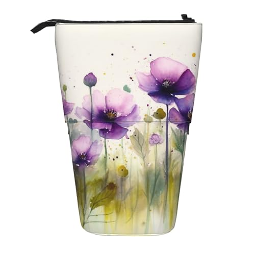 GFLFMXZW Federmäppchen mit violettem Blumendruck, Teleskop-Federmäppchen, Pop-Up-Federmäppchen, tragbare Make-up-Tasche mit Reißverschluss, Schwarz , Einheitsgröße von GFLFMXZW