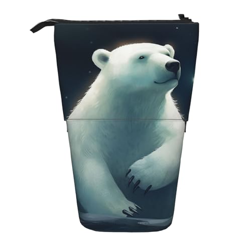 GFLFMXZW Federmäppchen mit weißem Bären-Aufdruck, Stand-Federmäppchen, Teleskop-Federhalter, Pop-Up-Bleistifttasche, tragbare Make-up-Tasche mit Reißverschluss, Schwarz , Einheitsgröße von GFLFMXZW
