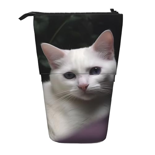 GFLFMXZW Federmäppchen mit weißem Katzendruck, stehend, Teleskop-Federhalter, Pop-Up-Bleistifttasche, tragbare Make-up-Tasche mit Reißverschluss, Schwarz , Einheitsgröße von GFLFMXZW