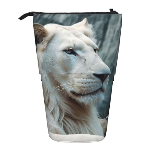 GFLFMXZW Federmäppchen mit weißem Löwen-Aufdruck, Stand-Federmäppchen, Teleskop-Federhalter, Pop-Up-Bleistifttasche, tragbare Make-up-Tasche mit Reißverschluss, Schwarz , Einheitsgröße von GFLFMXZW