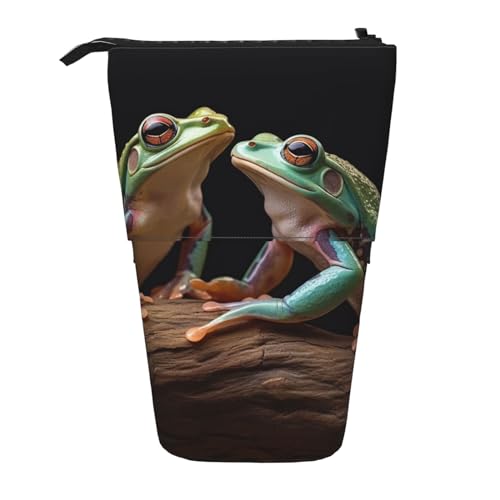 GFLFMXZW Federmäppchen mit zwei Fröschen bedruckt, Stand-Federmäppchen, Teleskop-Federhalter, Pop-Up-Bleistifttasche, tragbare Make-up-Tasche mit Reißverschluss, Schwarz , Einheitsgröße von GFLFMXZW