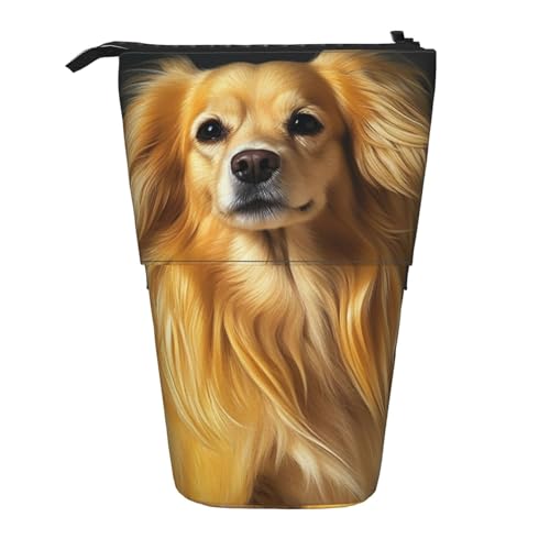 GFLFMXZW Gelbes langes Federmäppchen mit Hunde-Aufdruck, Teleskop-Federmäppchen, Pop-Up-Bleistifttasche, tragbare Make-up-Tasche mit Reißverschluss, Schwarz , Einheitsgröße von GFLFMXZW