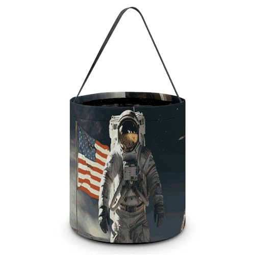 GFLFMXZW Halloween Süßes oder Saures Taschen Astronaut landet auf dem Mond, Halloween-Taschen mit Griffen, tragbarer, faltbarer Halloween-Süßigkeitenkorb, wiederverwendbare Halloween-Tragetasche zum von GFLFMXZW