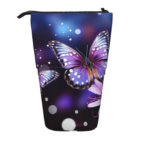 GFLFMXZW Lila Schmetterling Print Bleistift Fall Stehen Bleistift Tasche Teleskop Bleistift Halter Fall Pop Up Bleistift Pouch Tragbare Make-up Tasche Mit Reißverschluss, Schwarz , Einheitsgröße von GFLFMXZW