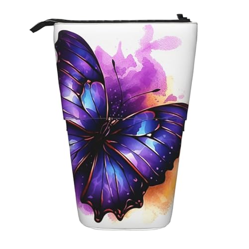 GFLFMXZW Lila Schmetterling Print Bleistift Fall Stehen Bleistift Tasche Teleskop Bleistift Halter Fall Pop Up Bleistift Pouch Tragbare Make-up Tasche Mit Reißverschluss, Schwarz , Einheitsgröße von GFLFMXZW