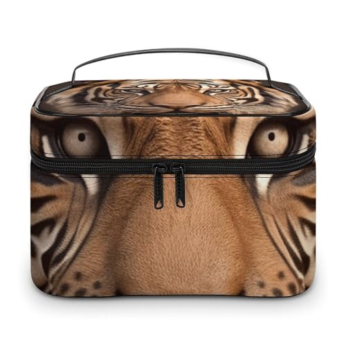 GFLFMXZW Make-up-Tasche, Reise-Kosmetiktasche für Damen, 3D-Tigerkopf, Make-up-Tasche für Geldbörse, großer Make-up-Organizer, Empfangstasche, 3D-Tigerkopf, 25 x 18 x 15 cm, Kosmetiktasche, von GFLFMXZW