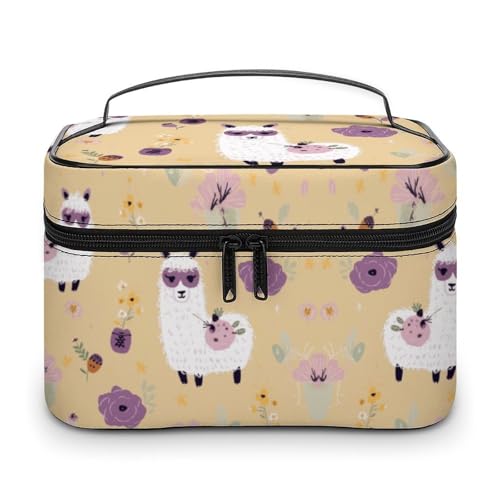 GFLFMXZW Make-up-Tasche, Reise-Kosmetiktasche für Damen, Alpaka und Biene, Make-up-Tasche für Geldbörse, großer Make-up-Organizer, Empfangstasche, Alpaka und Biene, 25 x 18 x 15 cm, Kosmetiktasche, von GFLFMXZW