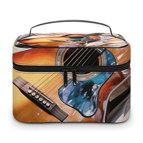 GFLFMXZW Make-up-Tasche, Reise-Kosmetiktasche für Damen, Aquarell-Akustikgitarre, Make-up-Tasche für Geldbörse, großer Make-up-Organizer, Empfangstasche, Aquarell-Akustikgitarre, 25 x 18 x 15 cm, von GFLFMXZW