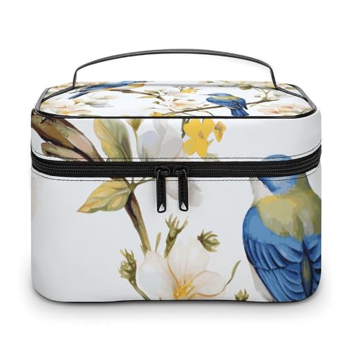GFLFMXZW Make-up-Tasche, Reise-Kosmetiktasche für Damen, Aquarell-Blumen und Vögel, Make-up-Tasche für Geldbörse, großer Make-up-Organizer, Empfangstasche, Aquarell-Blumen und Vögel, 25 x 18 x 15 cm, von GFLFMXZW
