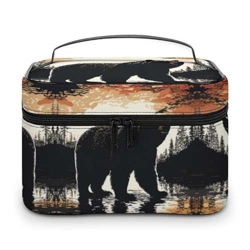 GFLFMXZW Make-up-Tasche, Reise-Kosmetiktasche für Damen, Bären-Silhouette, Make-up-Tasche für Geldbörse, großer Make-up-Organizer, Empfangstasche, Bären-Silhouette, 25 x 18 x 15 cm, Kosmetiktasche, von GFLFMXZW