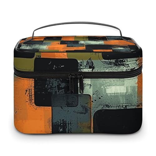 GFLFMXZW Make-up-Tasche, Reise-Kosmetiktasche für Damen, Block-Collage-Muster, Make-up-Tasche für Geldbörse, großer Make-up-Organizer, Empfangstasche, Block-Collage-Muster, 25 x 18 x 15 cm, von GFLFMXZW