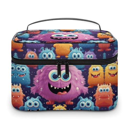 GFLFMXZW Make-up-Tasche, Reise-Kosmetiktasche für Damen, Cartoon, buntes Monster, Make-up-Tasche für Geldbörse, großer Make-up-Organizer, Empfangstasche, Cartoon, buntes Monster, 25 x 18 x 15 cm, von GFLFMXZW