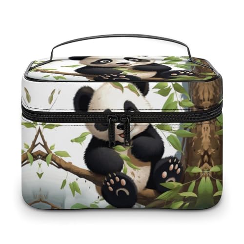 GFLFMXZW Make-up-Tasche, Reise-Kosmetiktasche für Damen, Cartoon-Panda auf Baumzweig, Make-up-Tasche für Geldbörse, großer Make-up-Organizer, Empfangstasche, Cartoon-Panda auf Baumzweig, 25 x 18 x 15 von GFLFMXZW
