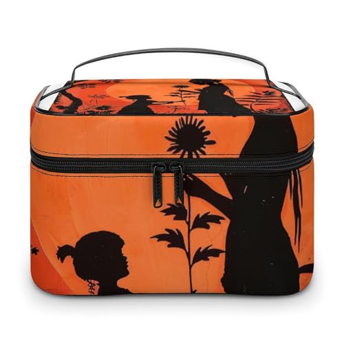 GFLFMXZW Make-up-Tasche, Reise-Kosmetiktasche für Damen, Damen und Blumen, Make-up-Tasche für Geldbörse, großer Make-up-Organizer, Empfangstasche, Frau und Blume, 25 x 18 x 15 cm, Kosmetiktasche, Frau von GFLFMXZW