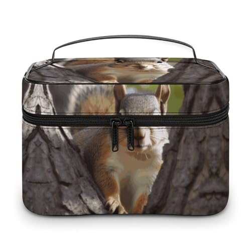 GFLFMXZW Make-up-Tasche, Reise-Kosmetiktasche für Damen, Eichhörnchen im Baum, Make-up-Tasche für Geldbörse, großer Make-up-Organizer, Empfangstasche, Eichhörnchen im Baum, 25 x 18 x 15 cm, von GFLFMXZW