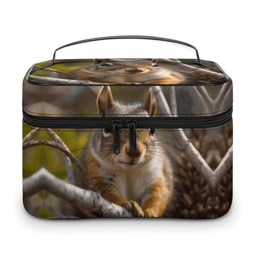 GFLFMXZW Make-up-Tasche, Reise-Kosmetiktasche für Damen, Eichhörnchen im Baum, Make-up-Tasche für Geldbörse, großer Make-up-Organizer, Empfangstasche, Eichhörnchen im Baum, 25 x 18 x 15 cm, von GFLFMXZW