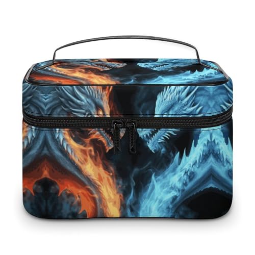 GFLFMXZW Make-up-Tasche, Reise-Kosmetiktasche für Damen, Eis- und Feuerdrachen, Make-up-Tasche für Geldbörse, großer Make-up-Organizer, Empfangstasche, Eis- und Feuerdrachen, 25 x 18 x 15 cm, von GFLFMXZW