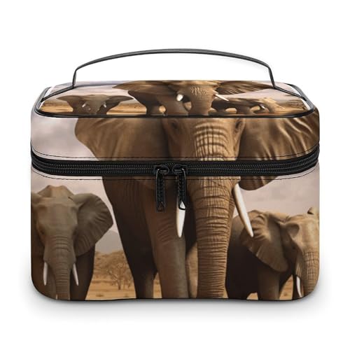 GFLFMXZW Make-up-Tasche, Reise-Kosmetiktasche für Damen, Elefanten-Familie, Make-up-Tasche für Geldbörse, großer Make-up-Organizer, Empfangstasche, Elefantenfamilie, 25 x 18 x 15 cm, Kosmetiktasche, von GFLFMXZW