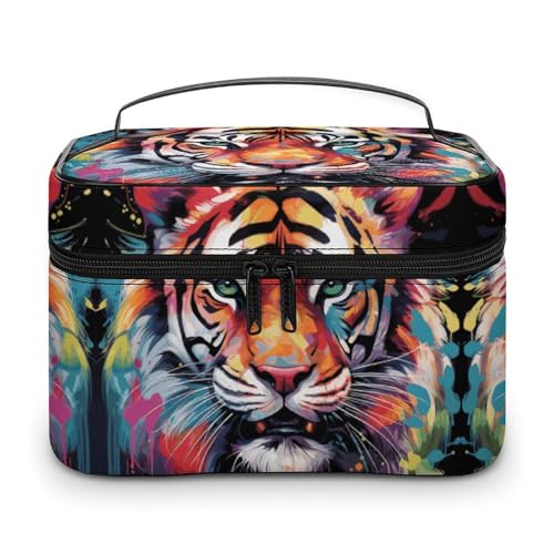 GFLFMXZW Make-up-Tasche, Reise-Kosmetiktasche für Damen, Farbfarbe, Tigergesicht, Make-up-Tasche für Geldbörse, großer Make-up-Organizer, Empfangstasche, Tigergesicht, 25 x 18 x 15 cm, Kosmetiktasche, von GFLFMXZW