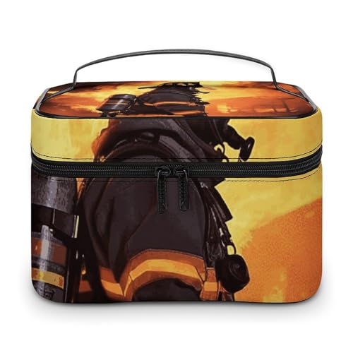 GFLFMXZW Make-up-Tasche, Reise-Kosmetiktasche für Damen, Feuerwehrmann, Feuerwehrmann, Flamme, Make-up-Tasche für Geldbörse, großer Make-up-Organizer, Empfangstasche, Feuerwehrmann, Flamme, 25 x 18 x von GFLFMXZW