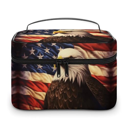 GFLFMXZW Make-up-Tasche, Reise-Kosmetiktasche für Damen, Flagge und Adler, Make-up-Tasche für Geldbörse, großer Make-up-Organizer, Empfangstasche, Flagge und Adler, 25 x 18 x 15 cm, Kosmetiktasche, von GFLFMXZW