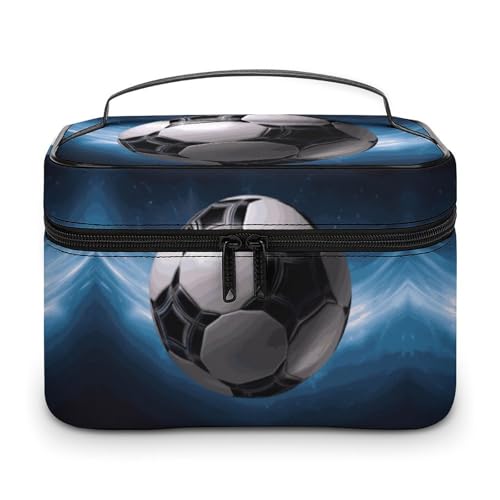 GFLFMXZW Make-up-Tasche, Reise-Kosmetiktasche für Damen, Fußball-Make-up-Tasche für Geldbörse, großer Make-up-Organizer, Empfangstasche, Fußball, 25 x 18 x 15 cm, Kosmetiktasche, Fußballball, von GFLFMXZW
